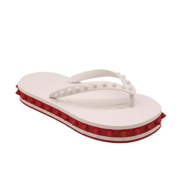 Christian Louboutin | Shoes | Christian Louboutin Loubi Stud Platform Flip Flop White Red Sandal 